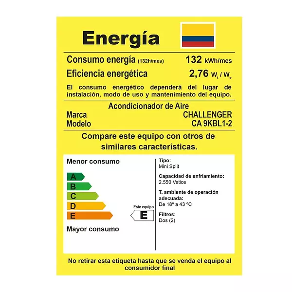 Aire Acondicionado Challenger On/Off Mini Split 9000 A 115 A