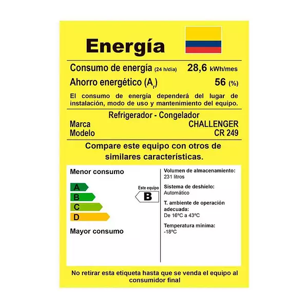 Nevera Challenger No Frost 249 Litros Brutos - Cr249