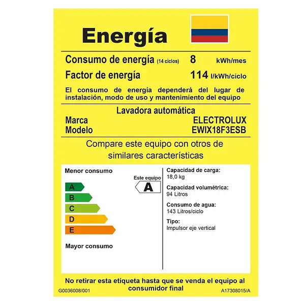 Lavadora Electrolux 18 Kg Negra Ewix18f3esb
