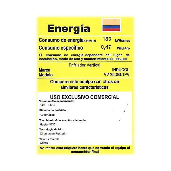 Vitrina Vertical Inducol 707l Vv-25dbl1pv No Frost 2p
