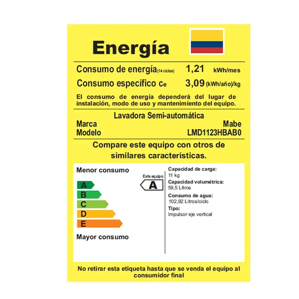 Lavadora Semiautomática 11 Kg Blanca Mabe