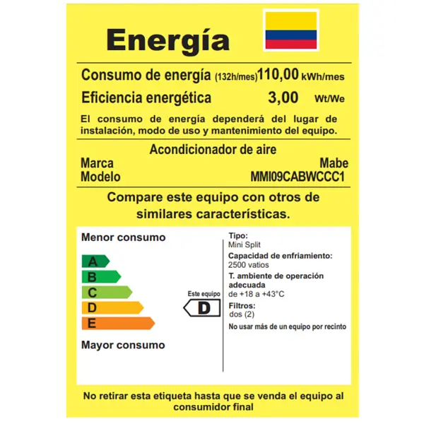 Aire Acondicionado Mini Split 9000btu 220 Blanco Mabe