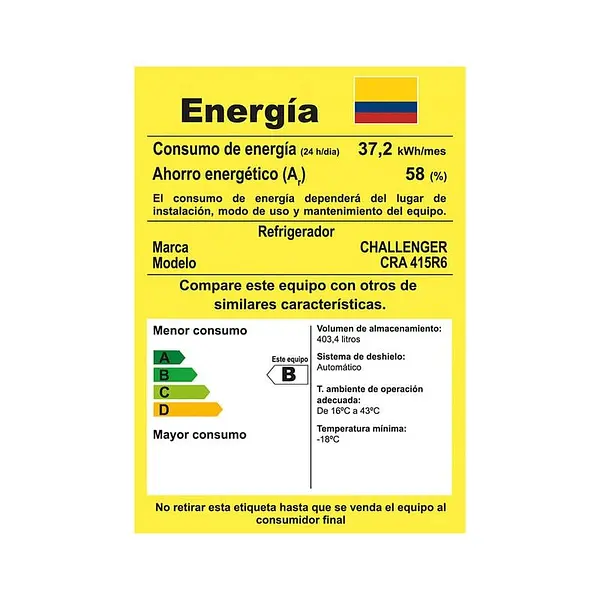Nevera Challenger No Frost 415 Lts Brutos Cra 415