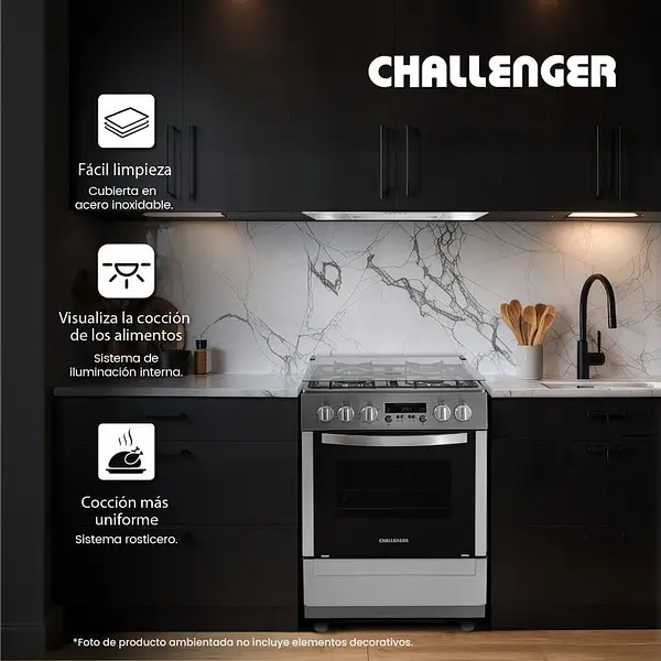 Estufa Challenger Con Horno Inox 60 Cm 4 Puestos Gas Propano