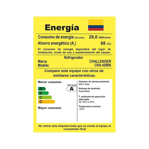 Nevera Challenger No Frost 420lts Brutos Cra 420