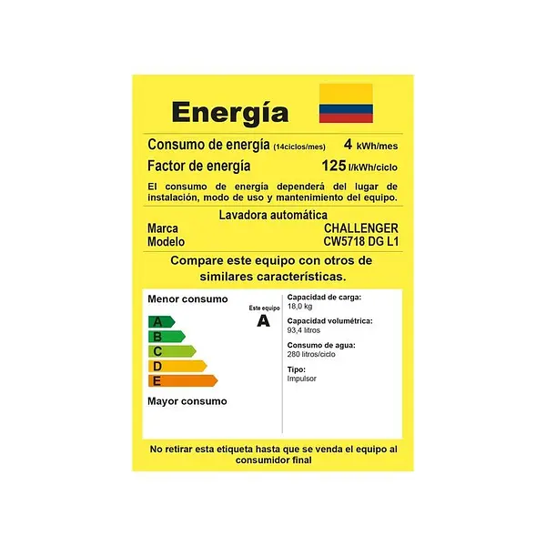 Lavadora Challenger Automática Gris 18kg (39lb) - Cw5718 Dg