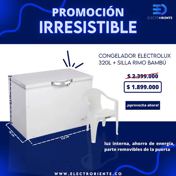 Congelador Electrolux 320 Litros + Silla Rimo Bambú